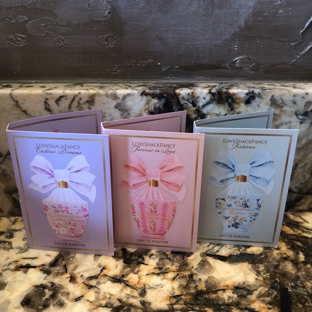 Set of 3 LoveShackFancy Sample Vial Mix Spray Card Bundle